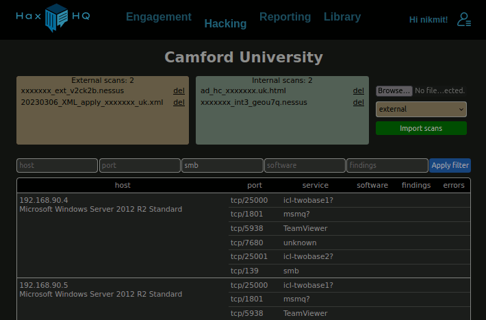 Screenshot of the hacking page